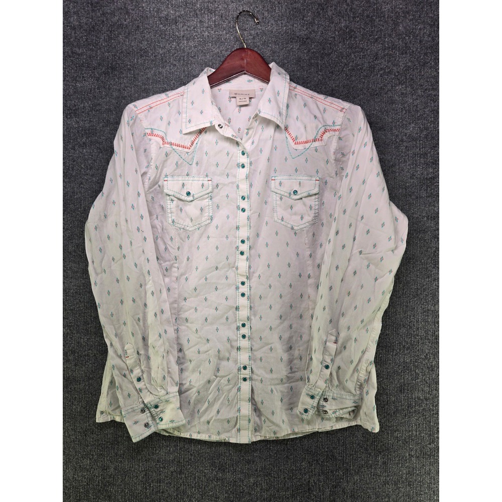Ariat Womens Western Snap Shirt White Geometric Diamond Print XL 10018981